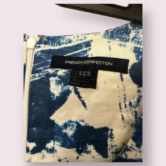 🎨 FRENCH CONNECTION Abstract Print Dress | Size 10 | Blue/Cream 🎨