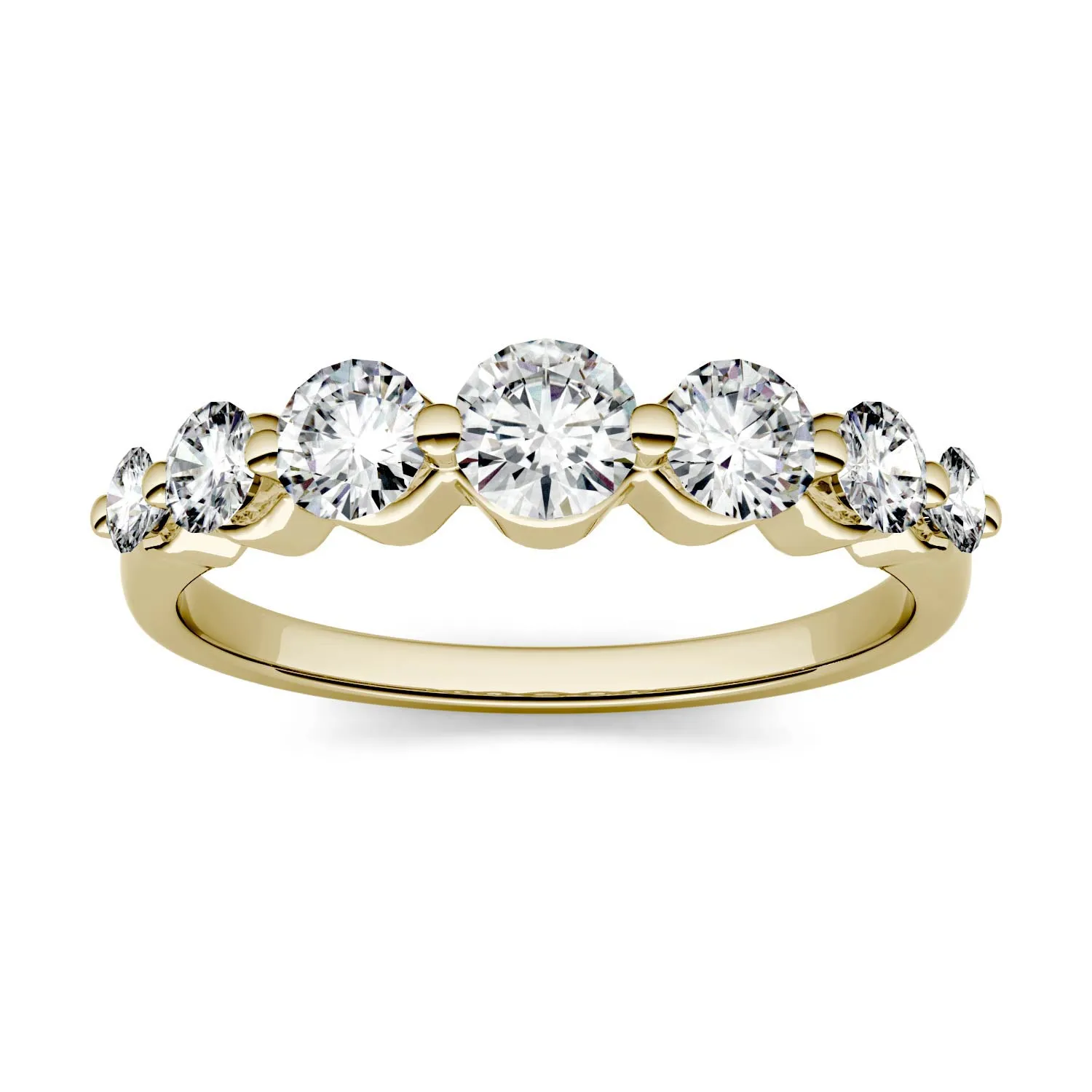 0.87 CTW DEW Round Moissanite Seven Stone Ring in 14K Yellow Gold