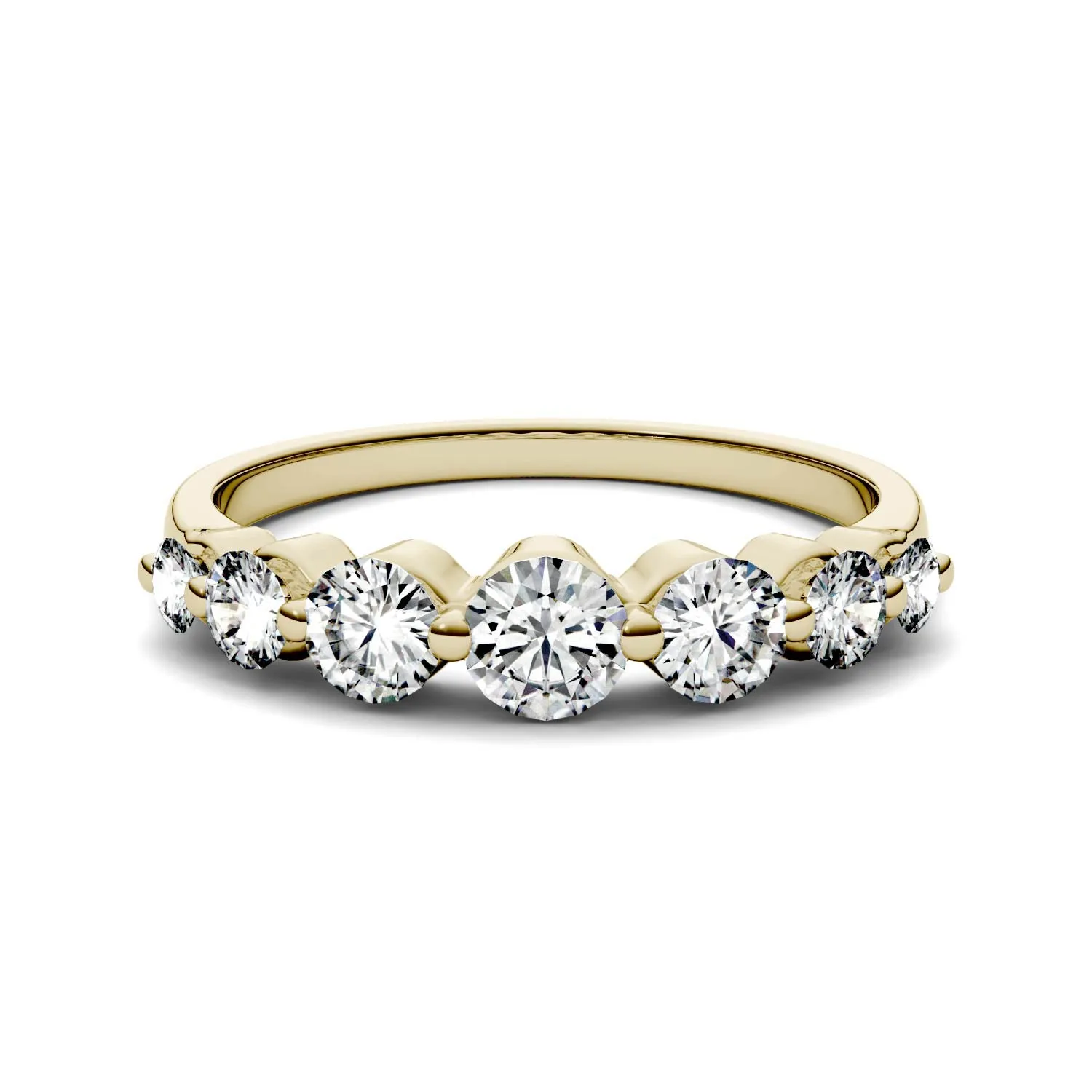 0.87 CTW DEW Round Moissanite Seven Stone Ring in 14K Yellow Gold
