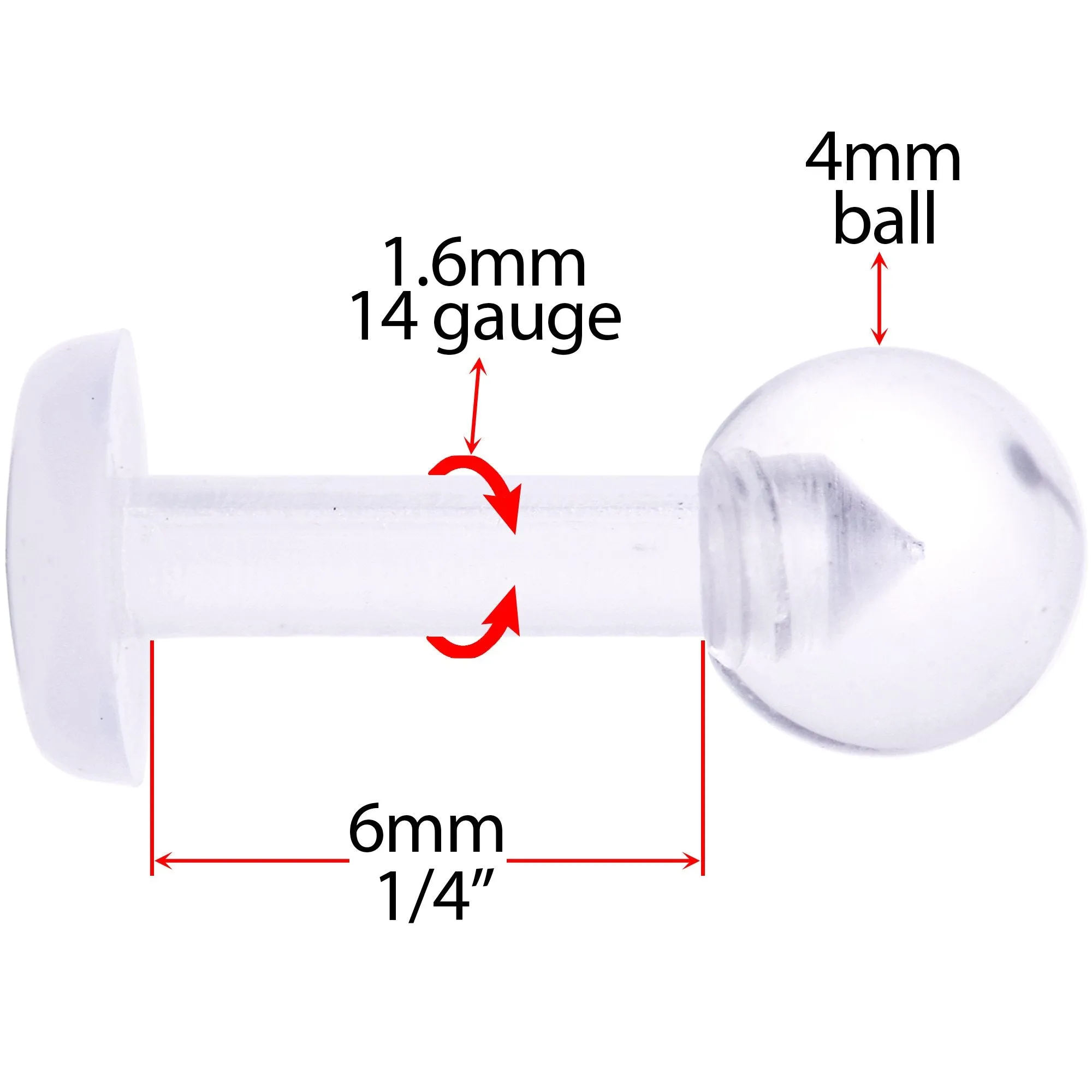 14 Gauge 1/4 Clear Flexible Bioplast Labret Monroe Retainer