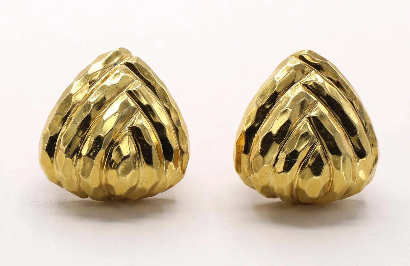 1980s Hammered 18 Karat Gold Ear Clips