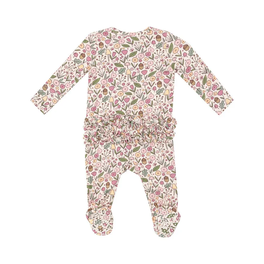 2 WAY RUFFLE ZIPPER FOOTIE - ACORN FLORAL