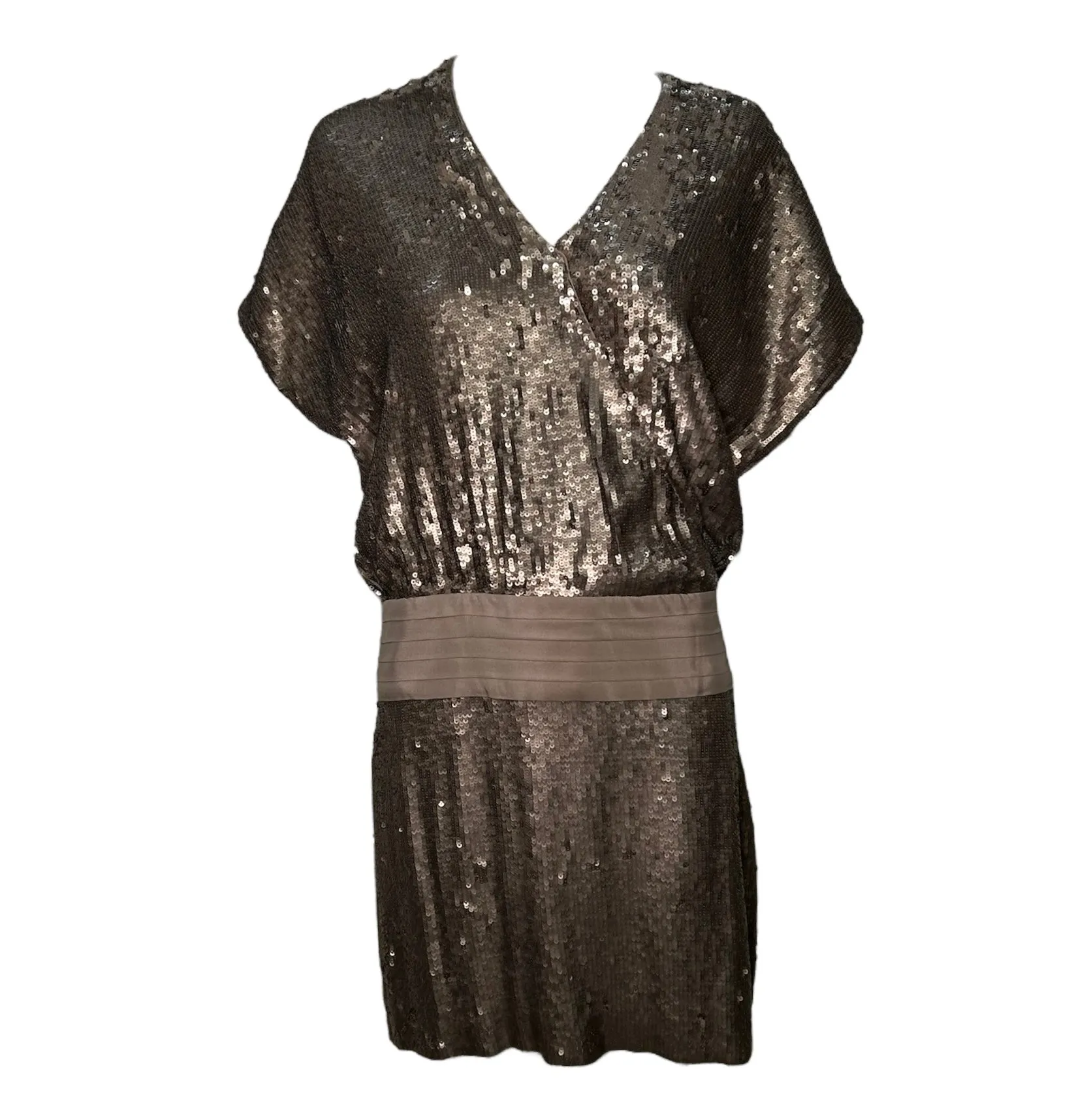 2000s Haute Hippie Sequin Gold Drop Waist Cocktail Dress