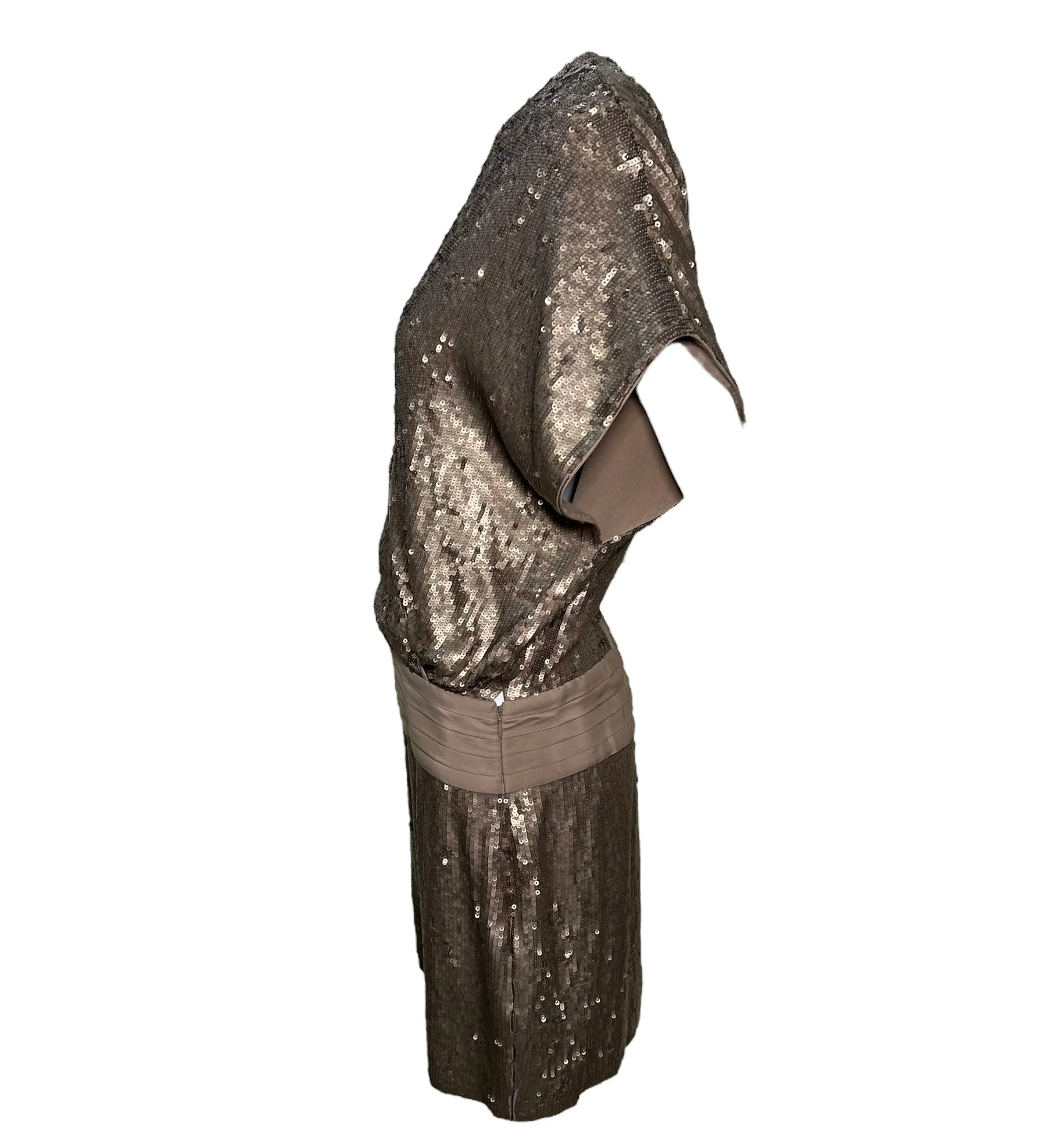 2000s Haute Hippie Sequin Gold Drop Waist Cocktail Dress