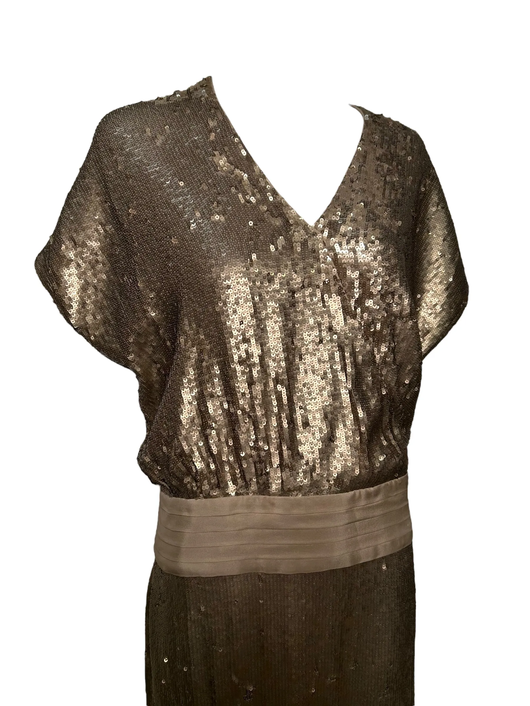 2000s Haute Hippie Sequin Gold Drop Waist Cocktail Dress