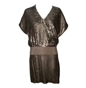 2000s Haute Hippie Sequin Gold Drop Waist Cocktail Dress