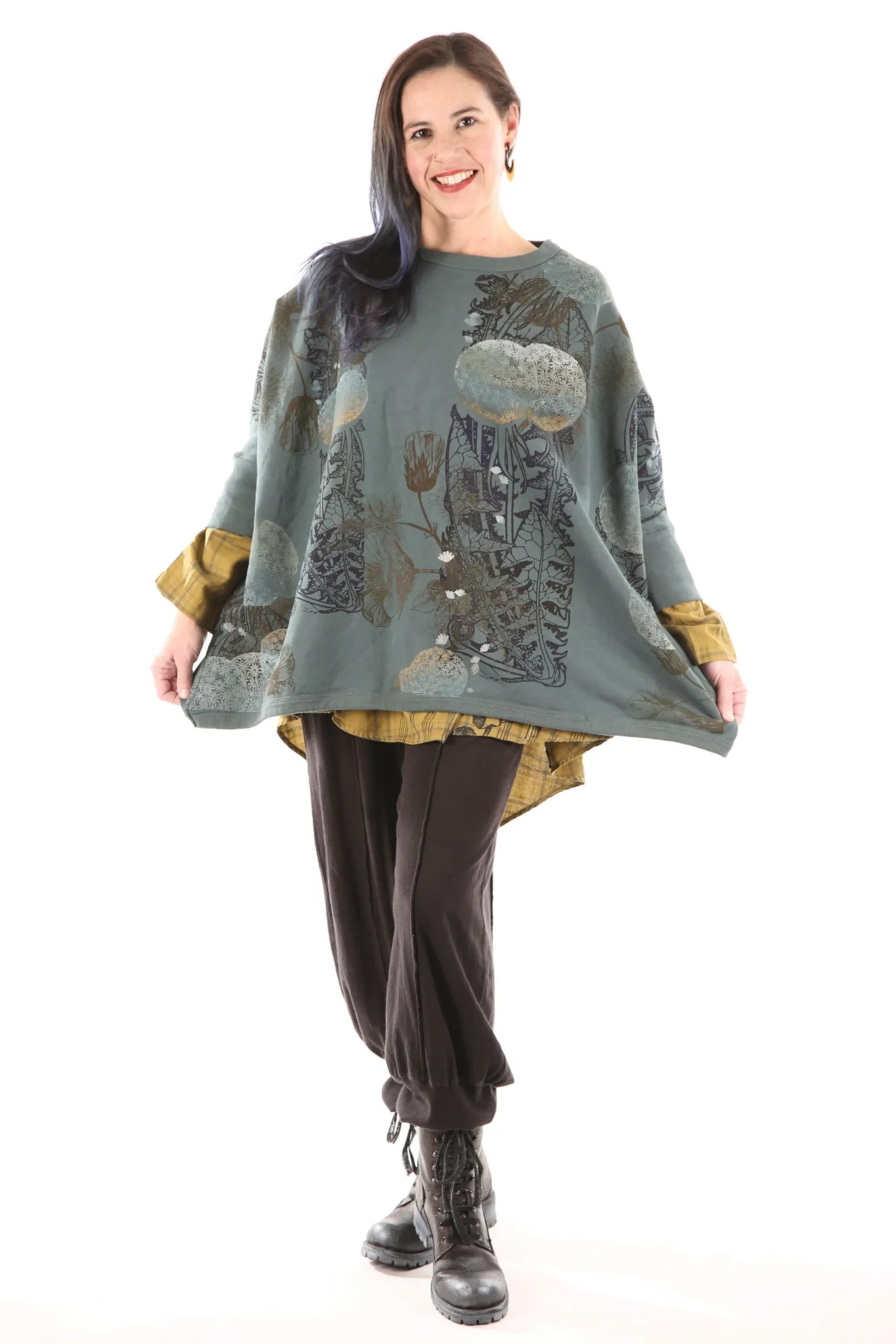 2210 Cozy Fleece Square Sweatshirt-Petrol- Dandelion Morris