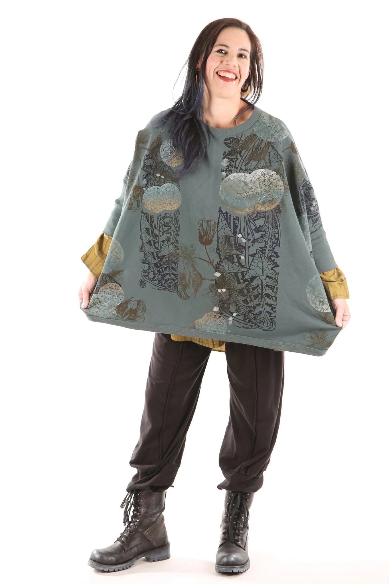 2210 Cozy Fleece Square Sweatshirt-Petrol- Dandelion Morris