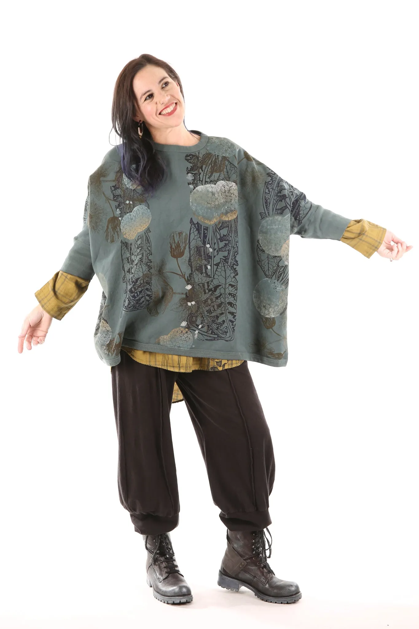2210 Cozy Fleece Square Sweatshirt-Petrol- Dandelion Morris