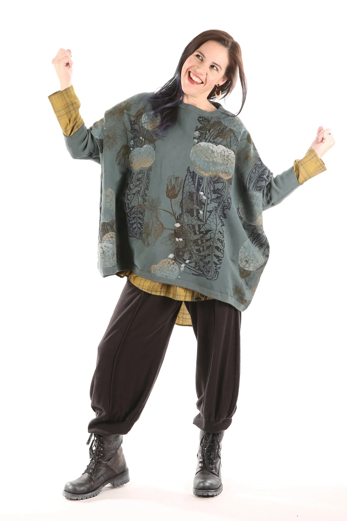 2210 Cozy Fleece Square Sweatshirt-Petrol- Dandelion Morris