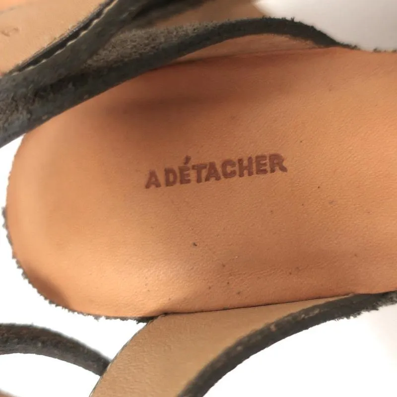 A Detacher Sandals Taupe Fringed Suede Size 6 Ankle Strap Platform Heels