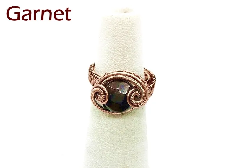 Adjustable Woven Copper Ring with Custom Gemstone; "Coriolis"