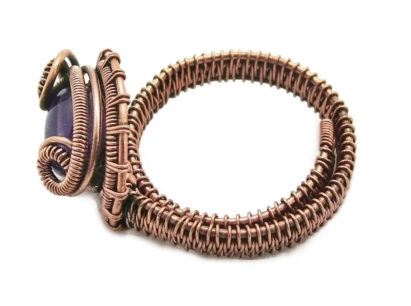 Adjustable Woven Copper Ring with Custom Gemstone; "Coriolis"
