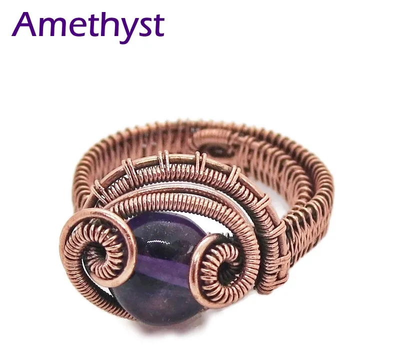 Adjustable Woven Copper Ring with Custom Gemstone; "Coriolis"