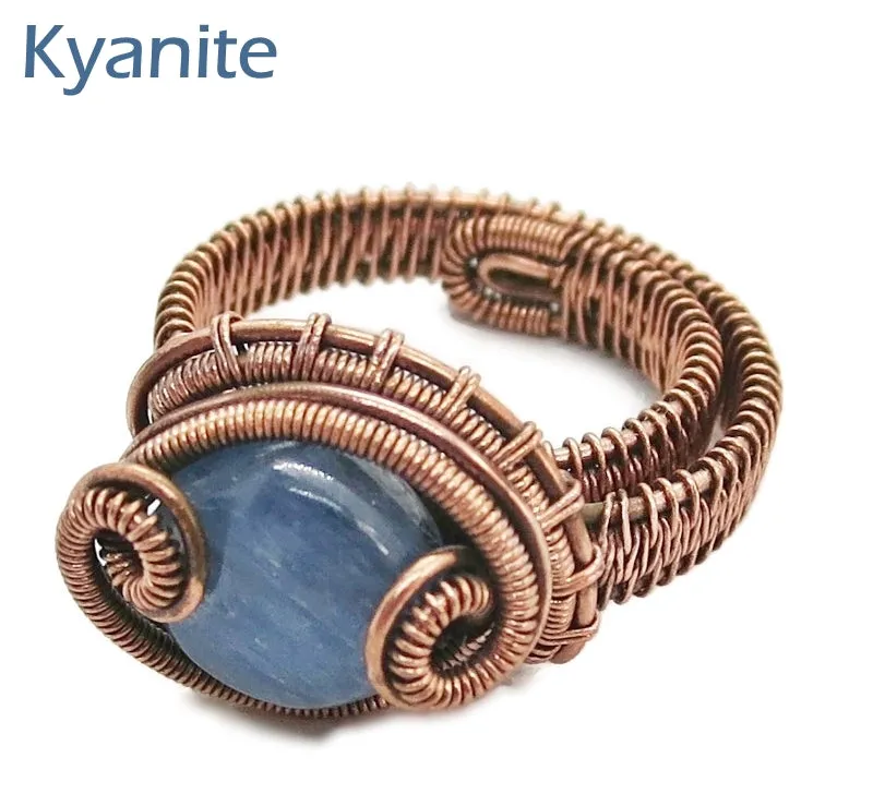 Adjustable Woven Copper Ring with Custom Gemstone; "Coriolis"