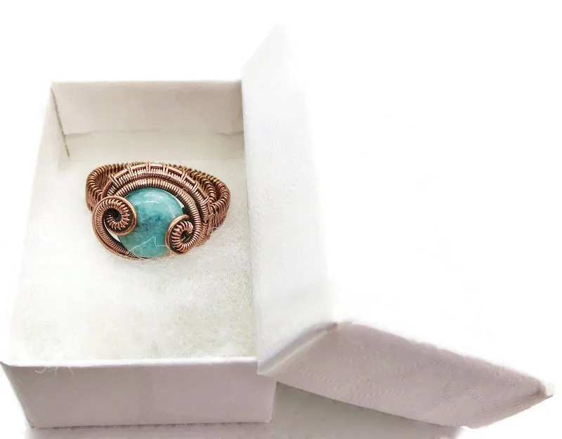 Adjustable Woven Copper Ring with Custom Gemstone; "Coriolis"