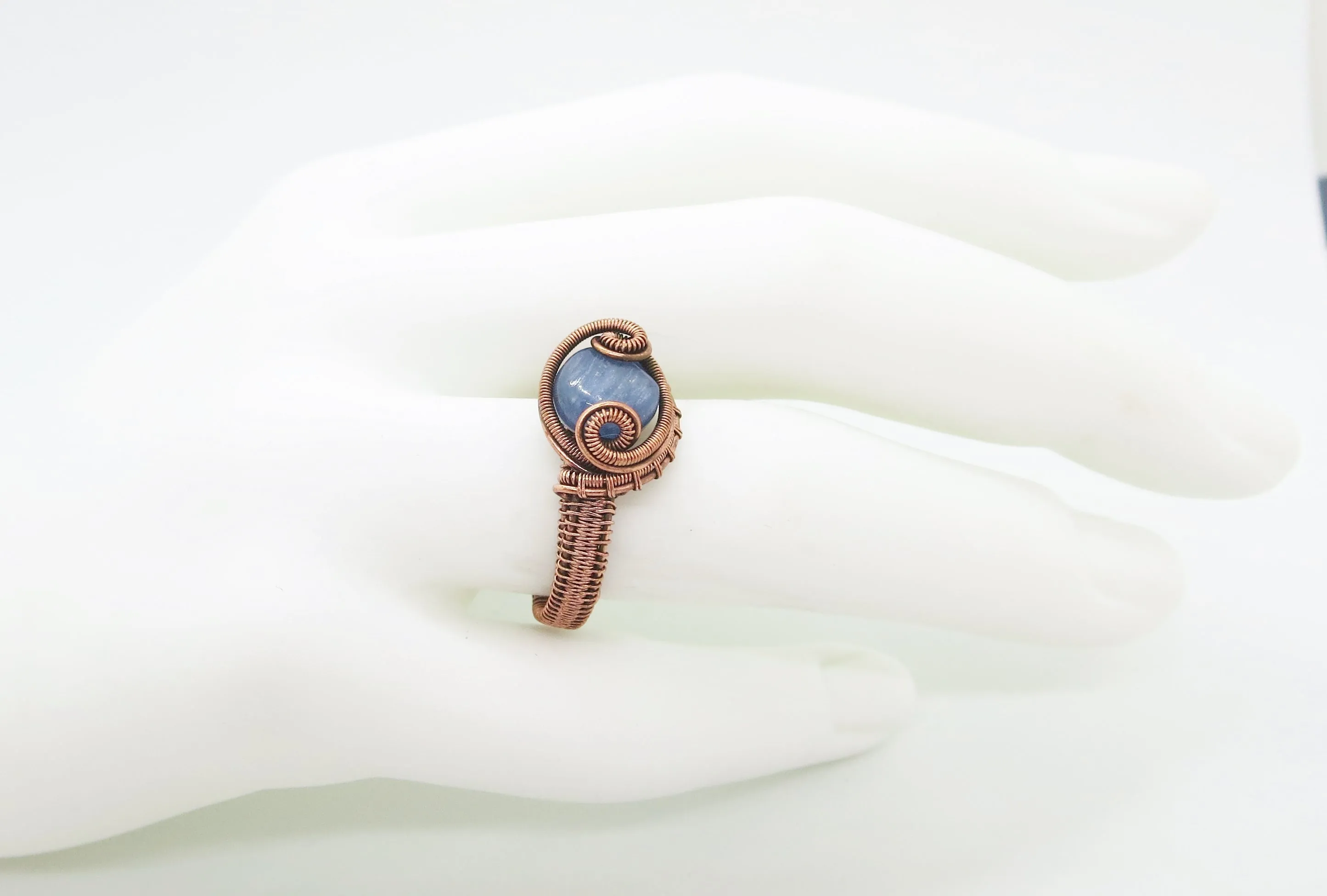 Adjustable Woven Copper Ring with Custom Gemstone; "Coriolis"