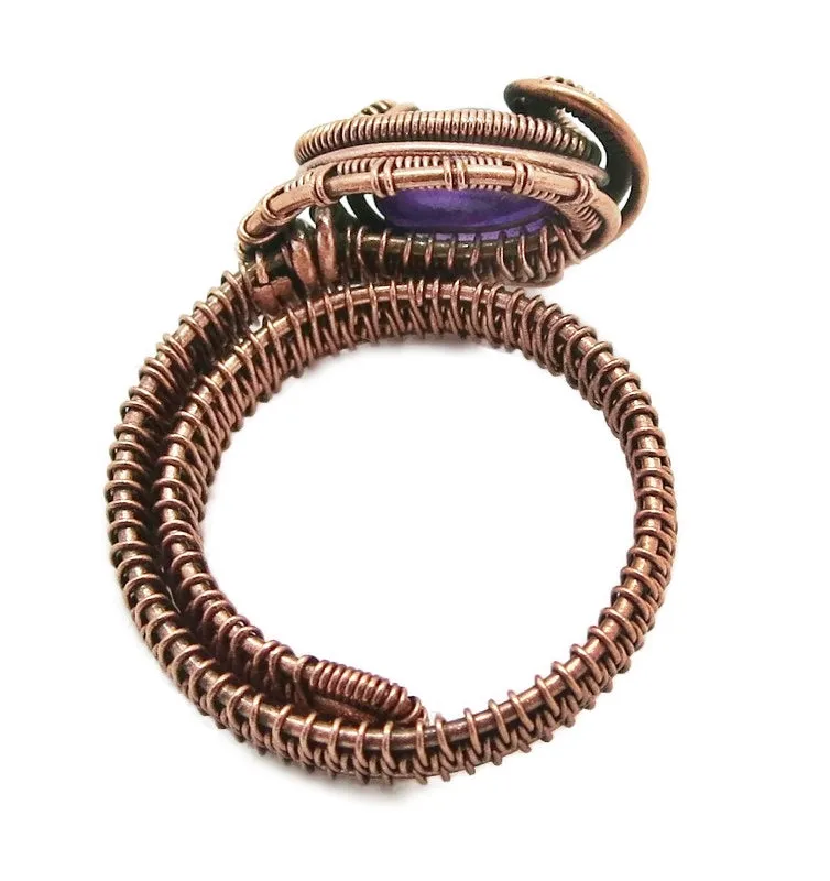 Adjustable Woven Copper Ring with Custom Gemstone; "Coriolis"