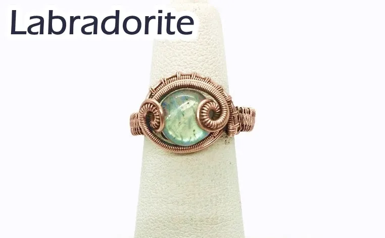 Adjustable Woven Copper Ring with Custom Gemstone; "Coriolis"