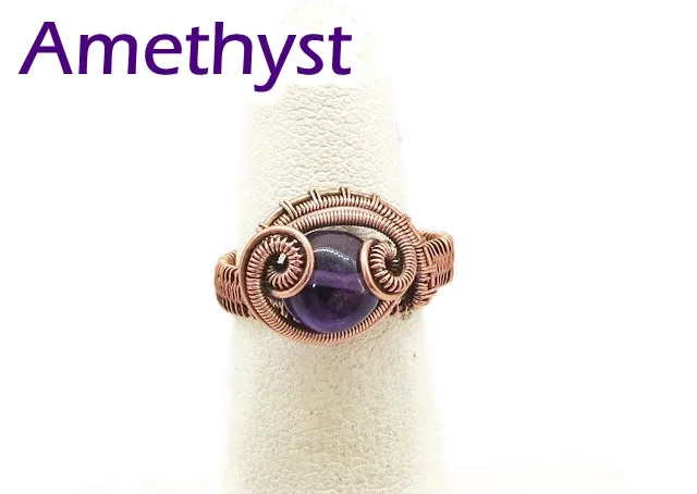 Adjustable Woven Copper Ring with Custom Gemstone; "Coriolis"