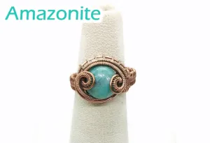 Adjustable Woven Copper Ring with Custom Gemstone; "Coriolis"