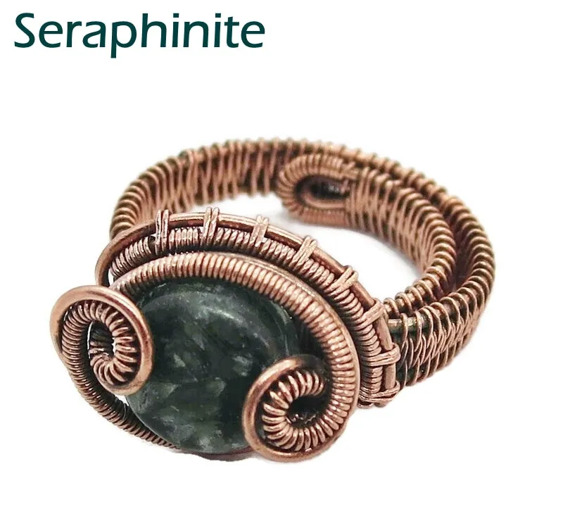 Adjustable Woven Copper Ring with Custom Gemstone; "Coriolis"