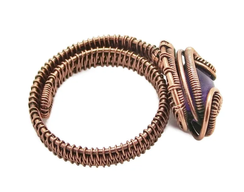 Adjustable Woven Copper Ring with Custom Gemstone; "Coriolis"