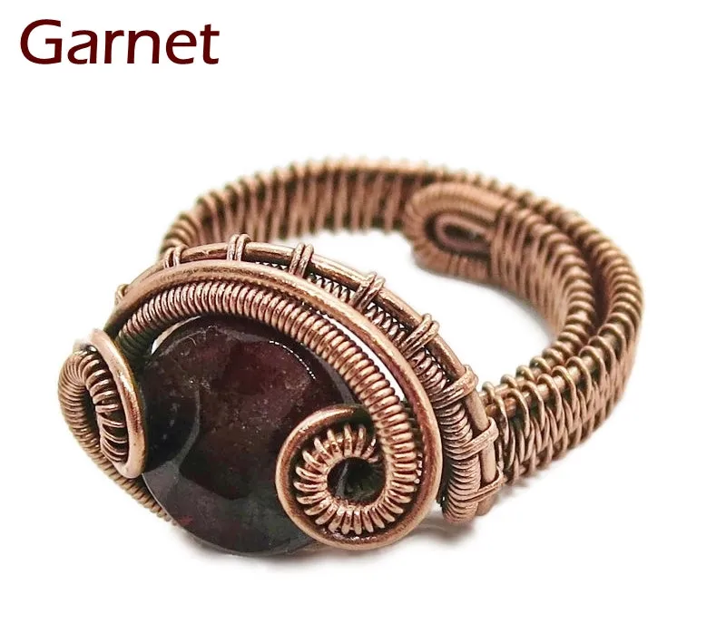 Adjustable Woven Copper Ring with Custom Gemstone; "Coriolis"