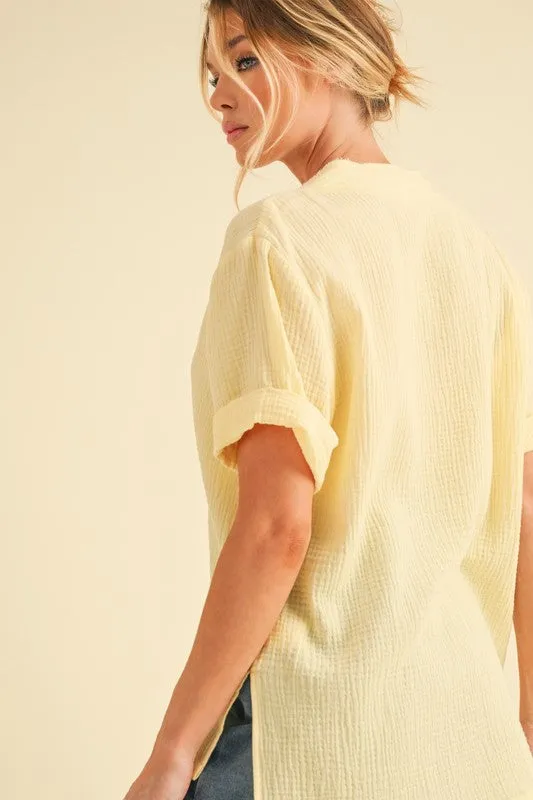 Aemi   Co Side Slit V-Neck Short Sleeve Blouse