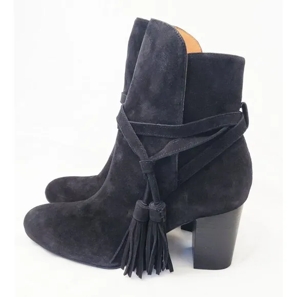 &amp; Other Stories Womens Black Suede Leather Ankle Booties Heels Boots Tassels