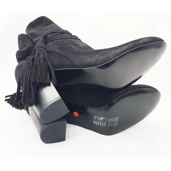 &amp; Other Stories Womens Black Suede Leather Ankle Booties Heels Boots Tassels