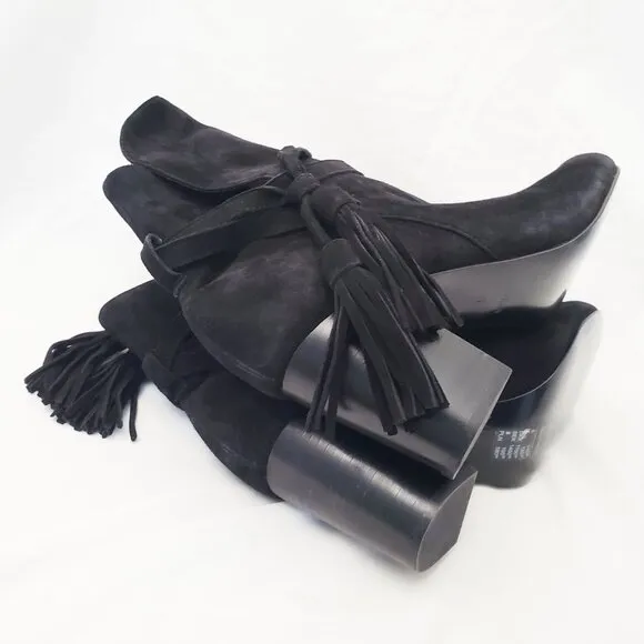 &amp; Other Stories Womens Black Suede Leather Ankle Booties Heels Boots Tassels