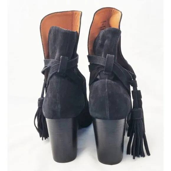&amp; Other Stories Womens Black Suede Leather Ankle Booties Heels Boots Tassels