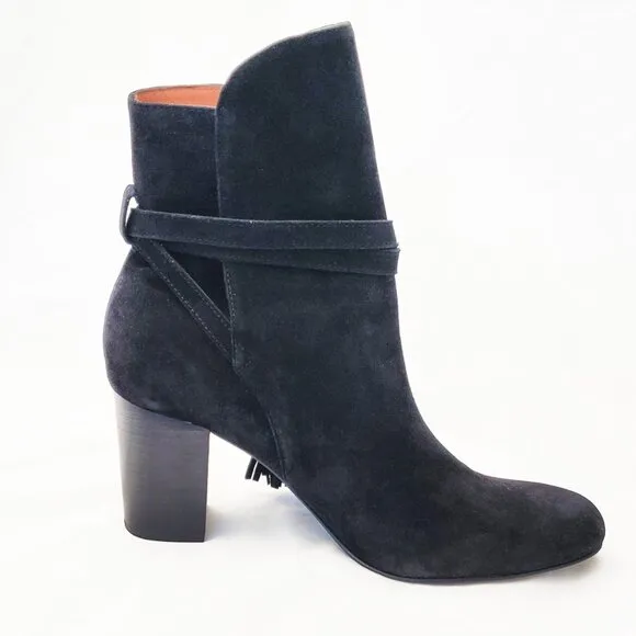 &amp; Other Stories Womens Black Suede Leather Ankle Booties Heels Boots Tassels