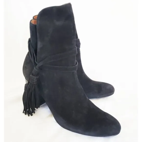 &amp; Other Stories Womens Black Suede Leather Ankle Booties Heels Boots Tassels