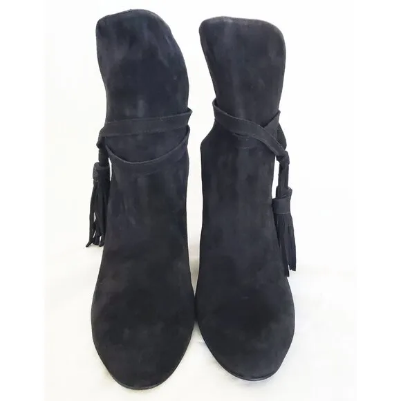 &amp; Other Stories Womens Black Suede Leather Ankle Booties Heels Boots Tassels