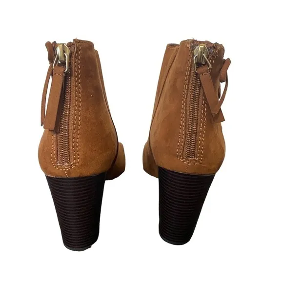A.NA Jacky Cognac Suede Block Heel Open Toe Booties Sz 10