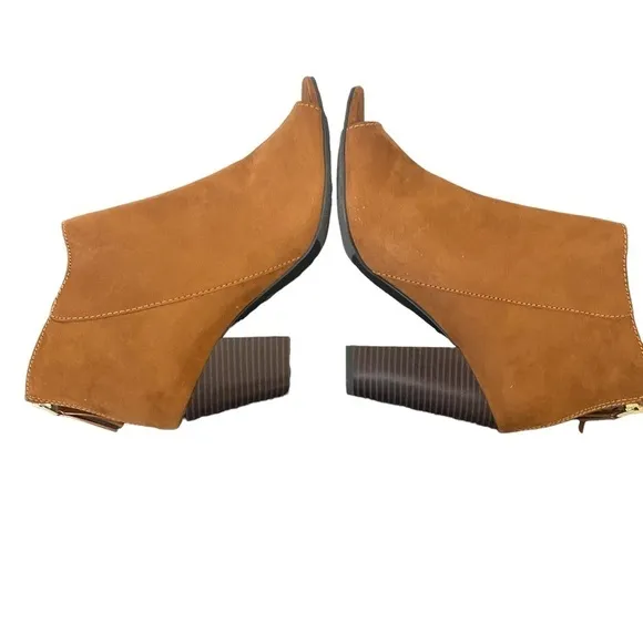 A.NA Jacky Cognac Suede Block Heel Open Toe Booties Sz 10
