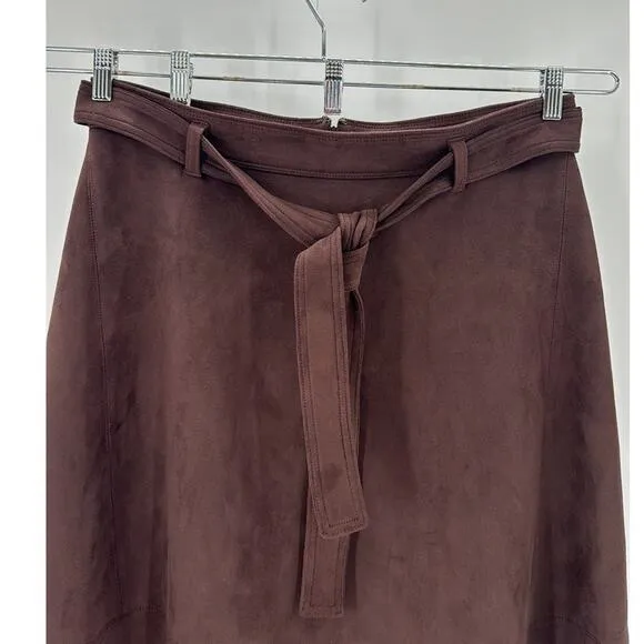 Ann Taylor Belted Faux Suede Midi Skirt fall back to school office brown size 14