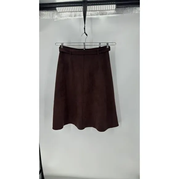 Ann Taylor Belted Faux Suede Midi Skirt fall back to school office brown size 14