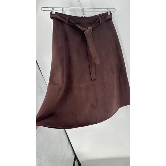 Ann Taylor Belted Faux Suede Midi Skirt fall back to school office brown size 14