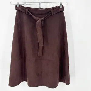 Ann Taylor Belted Faux Suede Midi Skirt fall back to school office brown size 14