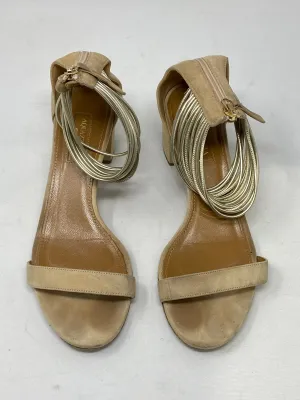 Aquazzura Back Zip Closure Suede Sandal in Nude