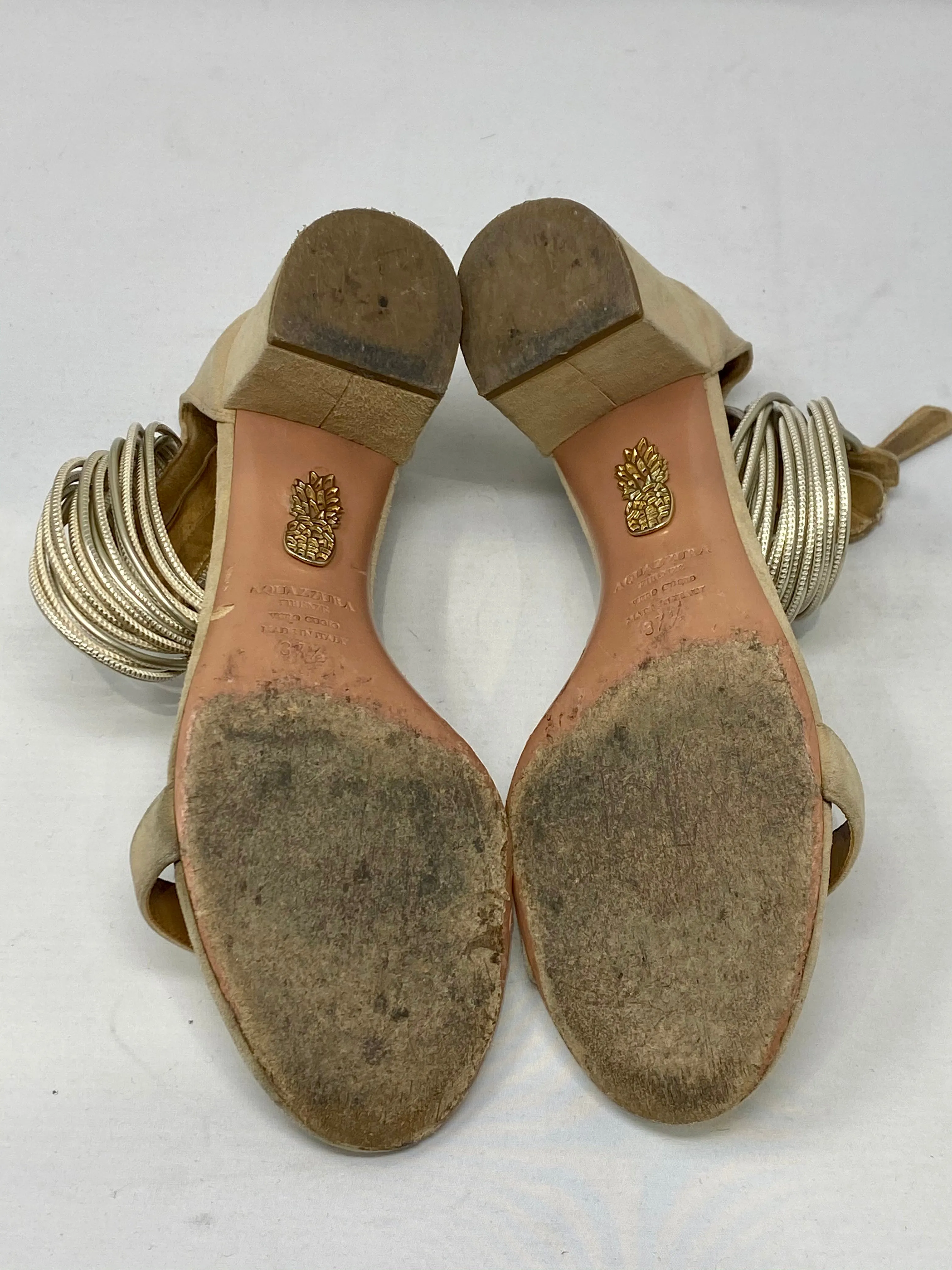 Aquazzura Back Zip Closure Suede Sandal in Nude