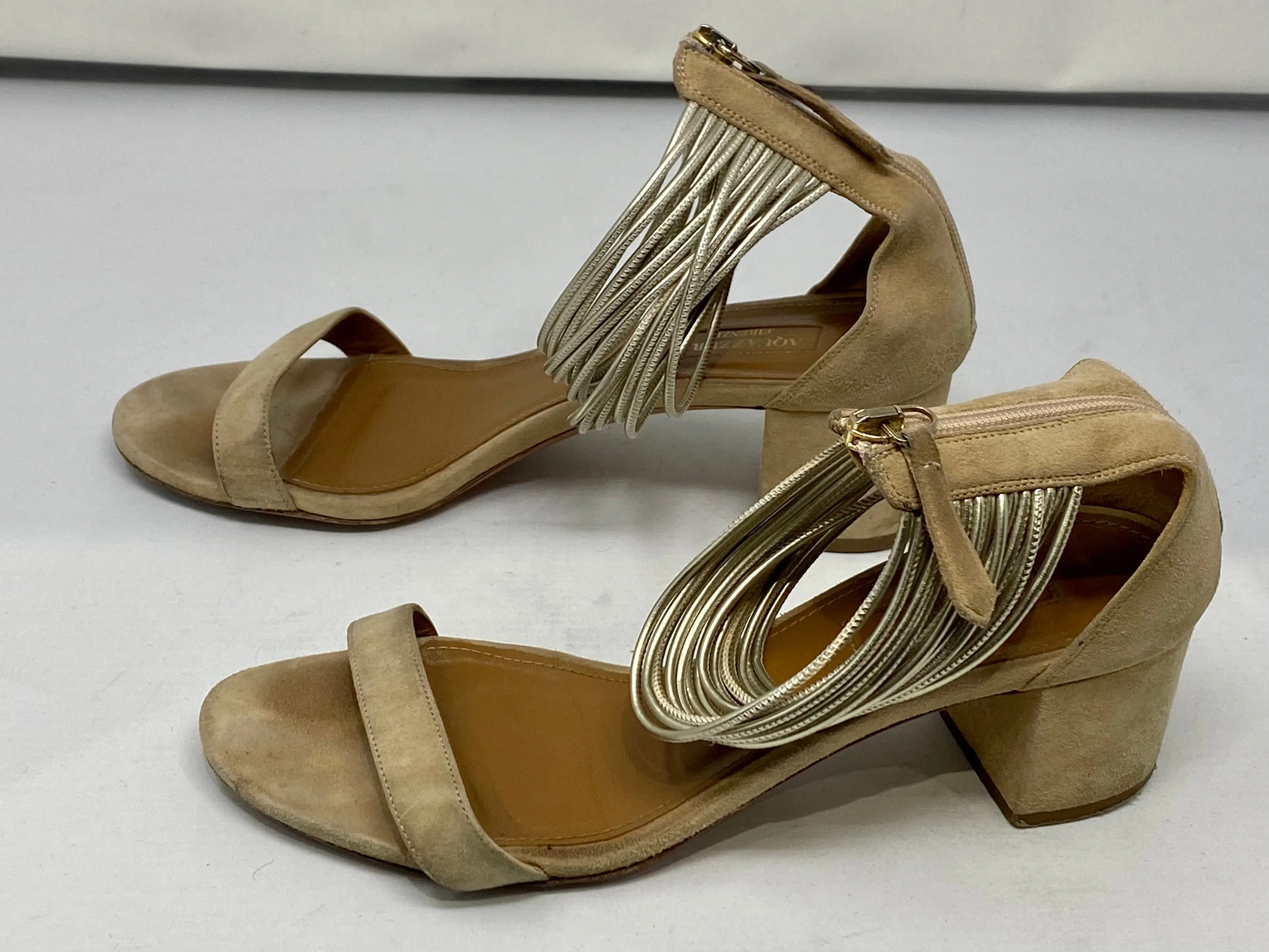 Aquazzura Back Zip Closure Suede Sandal in Nude