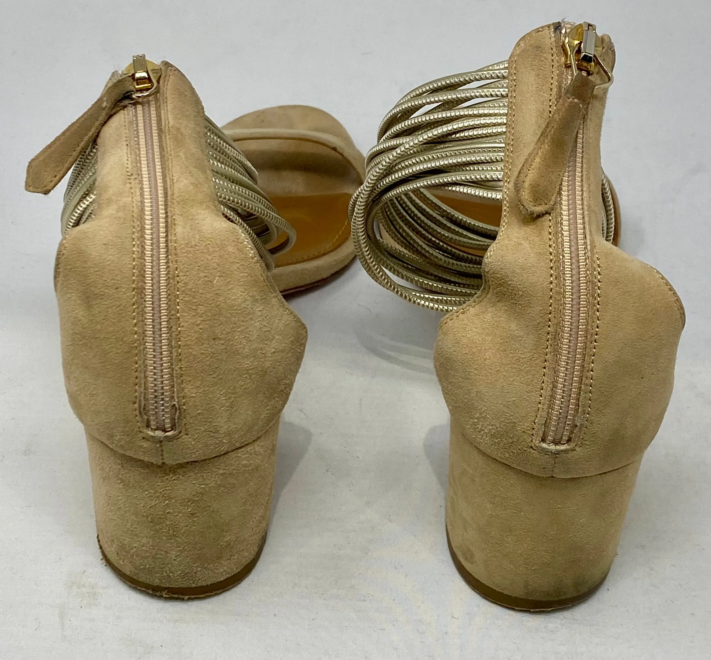 Aquazzura Back Zip Closure Suede Sandal in Nude