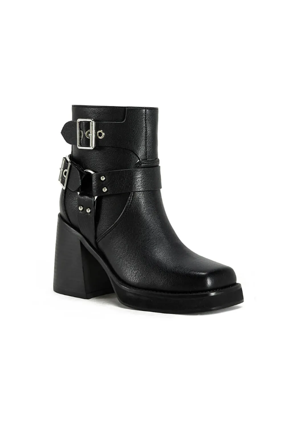 Azalea Wang Scooter Moto Heeled Booties for Women in Black | SCOOTER-BLACK