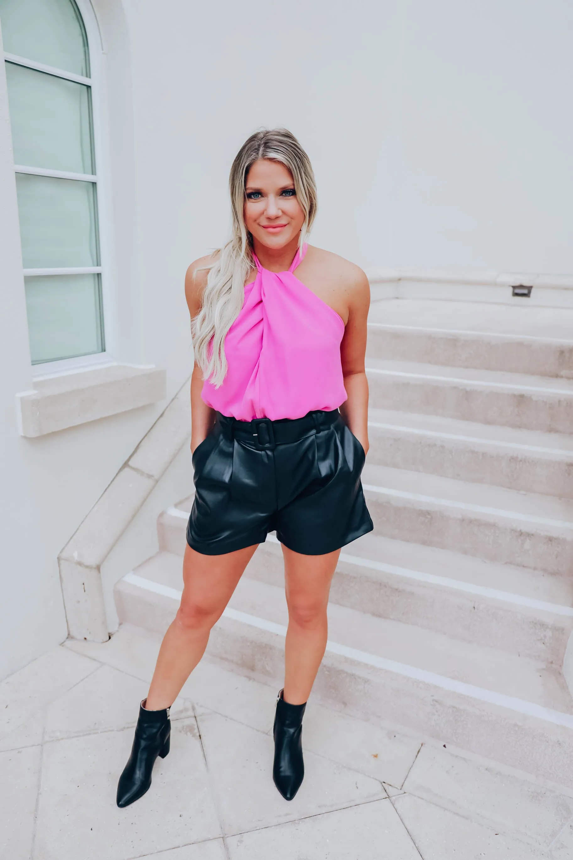 Belted Faux Leather Shorts - Black