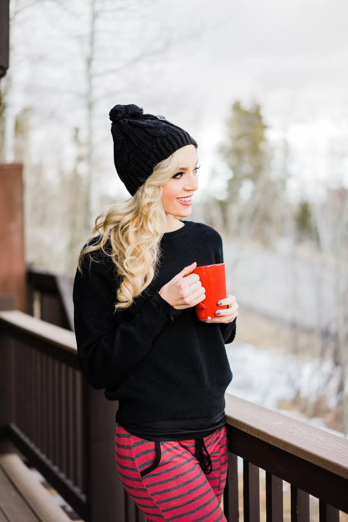 Black 3 Button Beanie