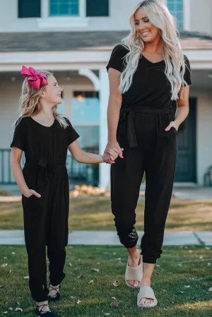 Black Short Sleeve Jogger Jumpsuit with Belt